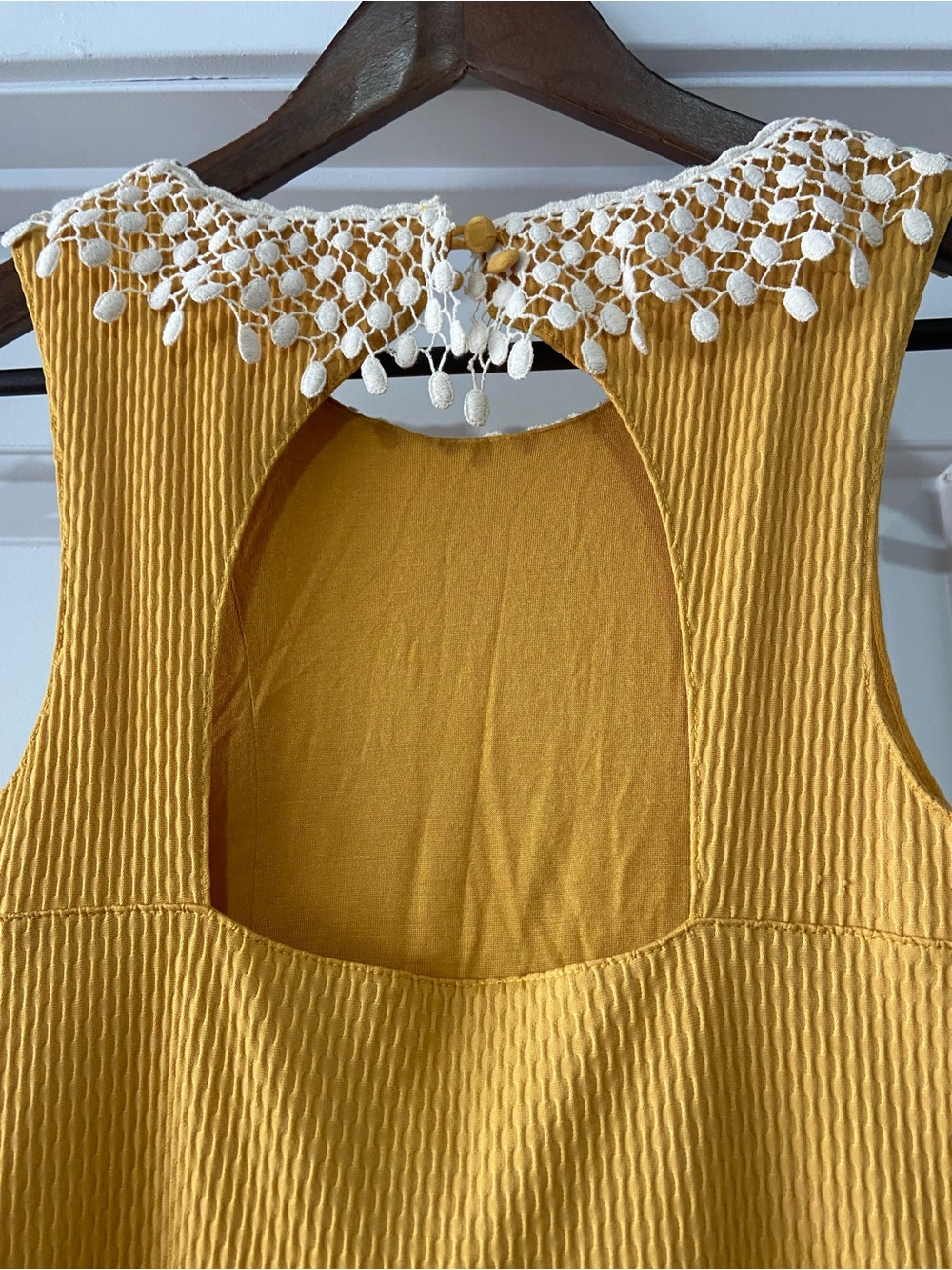 Free People Mustard Yellow Crochet Collar Mini Dress Boho Western - Picture 5 of 7